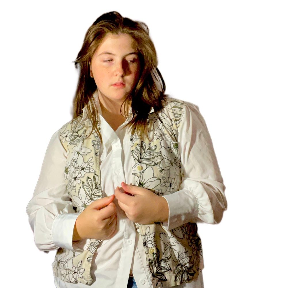 button vest with floral design